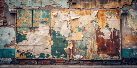 A Multi-Layered Wall with Peeling Paint and Tattered Posters Reveals a History of Time and Decay