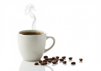 Obraz premium White ceramic coffee cup steaming