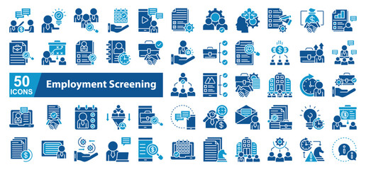 Employment Screening Icon Sheet web vector line style Conversation, Approved, Certificate, Resume, Career, Appointment, Hiring, Approval, Video Conference, Check List, Hiring, Thinking, Contract