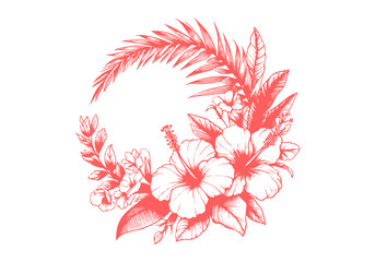 Botanical Wreath Decoration Hand Drawn Illustration Sketch Vector Isolated
