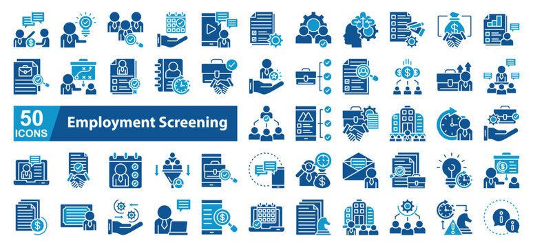 Employment Screening Icon Sheet web vector line style Conversation, Approved, Certificate, Resume, Career, Appointment, Hiring, Approval, Video Conference, Check List, Hiring, Thinking, Contract