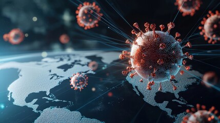 Obraz premium A virus is shown in the sky above a globe