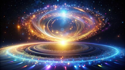 Obraz premium A Celestial Vortex of Light and Energy, Embracing a Radiant Planetary Core, Surrounded by a Glittering Cosmic Dust