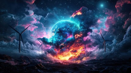 Fototapeta premium A colorful planet with a large red and orange cloud in the middle