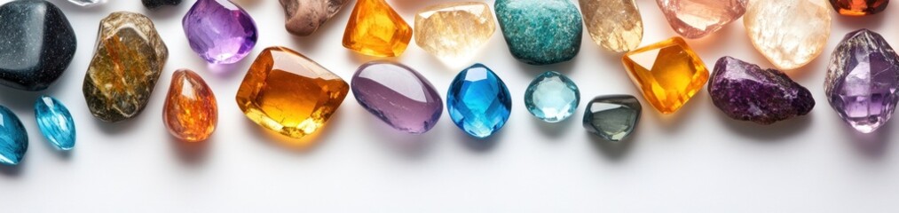 A vibrant array of polished gemstones and natural crystals arrangement
