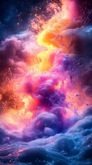 Fototapeta premium Vibrant Cosmic Scene with Swirling Pink, Orange, and Blue Clouds