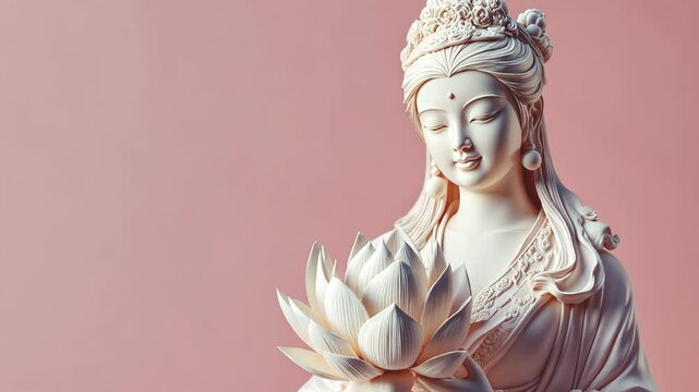 Statue of a Chinese lady holding a lotus flower in her hand