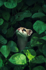 Obraz premium Playful Weasel Amidst Sunlit Foliage: A Portrait of Curiosity and Agility in Nature's Habitat