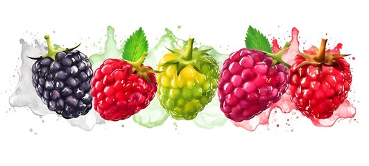 White background with drawings of colorful blueberry cherry for children, ai generative