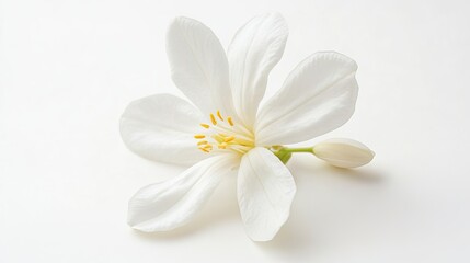 Elegant White Flower Blossom Delicate Petals Pure White Background Simple Floral Image Botanical Photography Nature Closeup Pure Beauty Springtime Bloom Fresh Flower Soft White Floral Design shot     