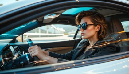 Businesswoman Driving a Modern and Stylish Car.
