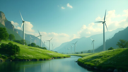 Elegant visual composition showcasing the green energy transition, emphasizing renewable energy adoption and clean power infrastructure for sustainable future markets.