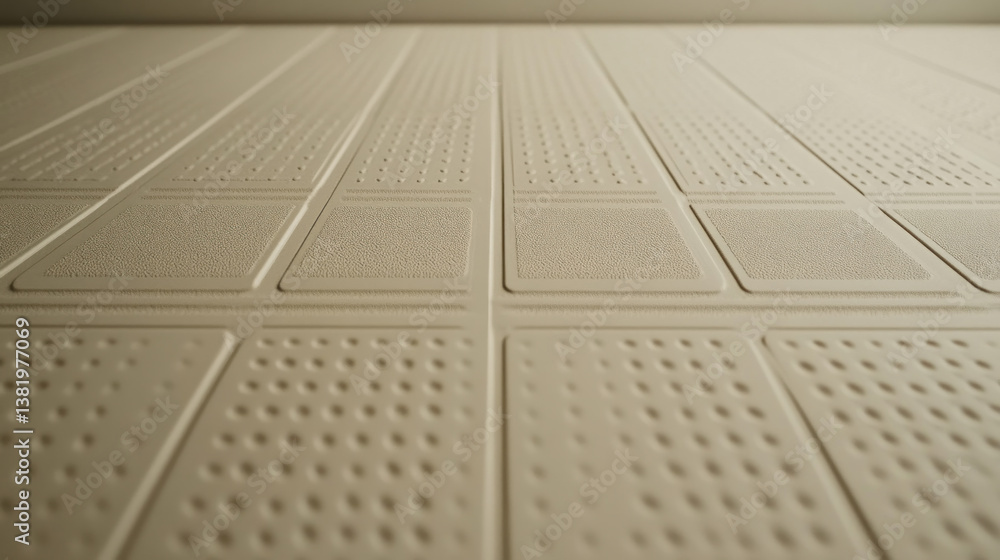 Poster a close up of a tile floor with a pattern of squares. the floor is made of a material that is not ve