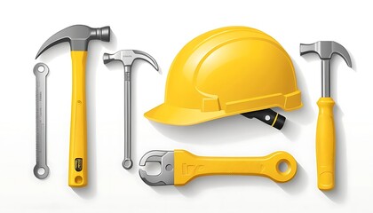 Fototapeta premium Construction Tools and Safety Gear Arrangement on White Background for Projects