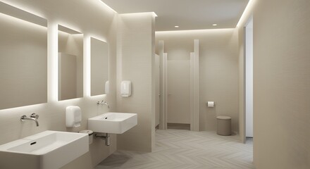 Modern minimalist restroom interior.