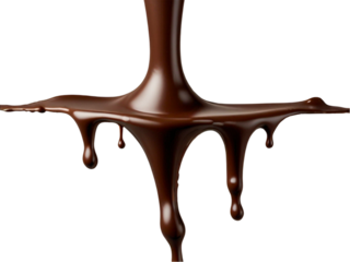 melt chocolate dripping line from the top, isolated on transparent background, copyspace