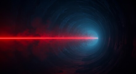 Crimson Beam Through Nebula Red Laser In Cosmic Dust Neon Glow Deep Space Flight Digital Nebula Red Laser Light Spectral Red Line Cosmic Tunnel AI Generated