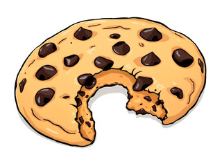 Fototapeta premium A freshly baked chocolate chip cookie with a bite missing, emphasizing its gooey texture. Generative AI