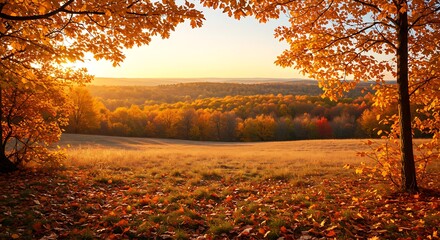 Fototapeta premium Autumn's Golden Embrace AI Generated