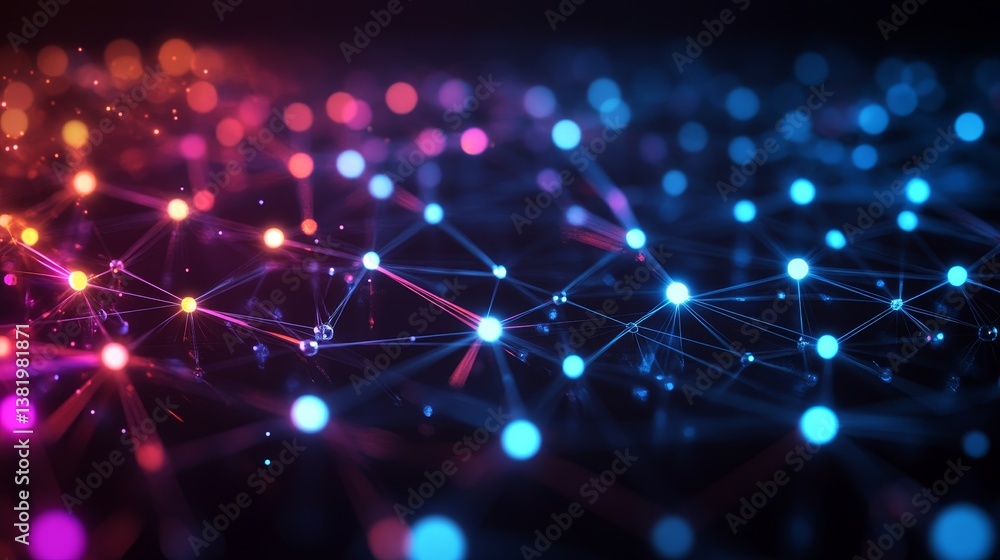 Aufkleber abstract neon network patterns with glowing connections in dark background