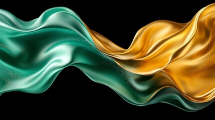 Abstract Teal and Gold Flowing Fabric Digital Art