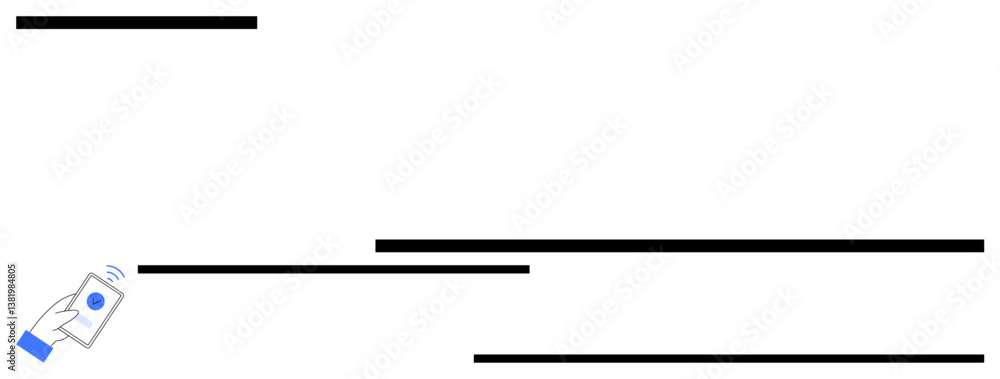 Poster hand holding device scanning code for authentication or data entry. ideal for technology, security, 