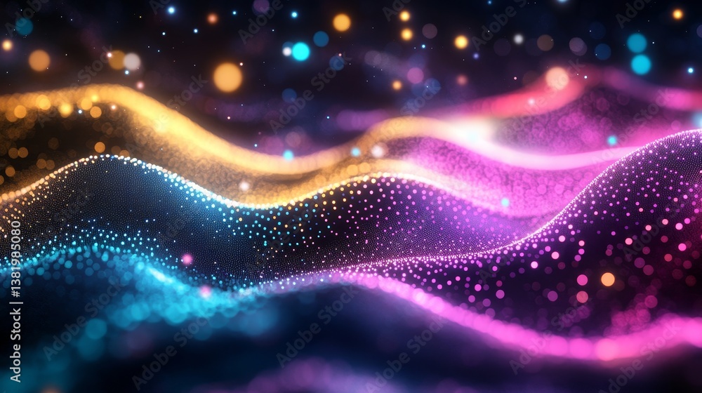 Aufkleber vibrant abstract wave patterns with colorful glowing dots and gradient light effects