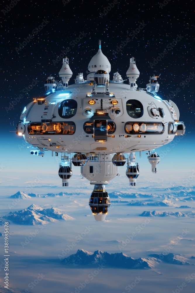 Poster a futuristic spacecraft testing artificial gravity mechanisms.