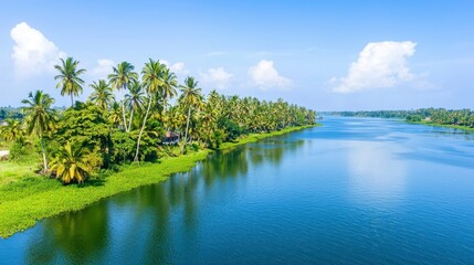 Serene Lake Surrounded by Palm