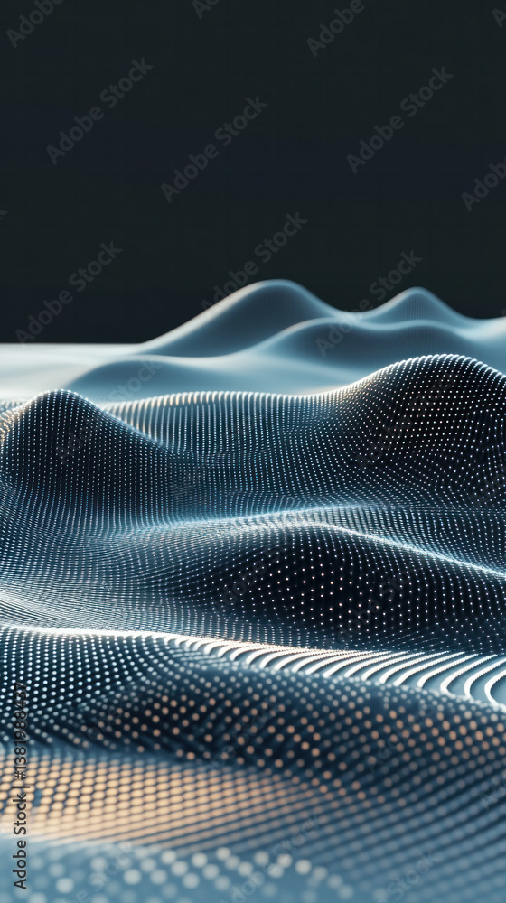 Poster a computer generated image of a mountain range with a blue sky in the background. the image has a fu