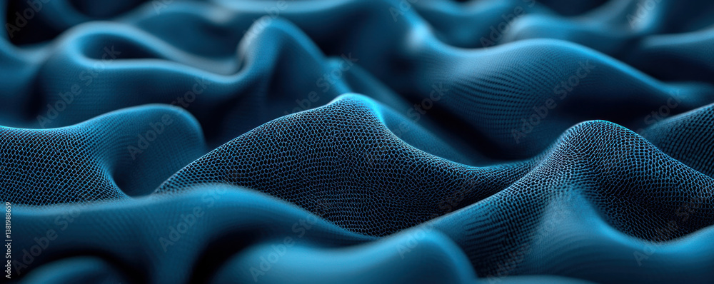 Poster a close up of a blue fabric with a pattern of dots. concept of movement and fluidity, as if the fabr