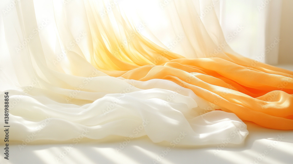 Poster a white and orange fabric with a yellow stripe. the colors create a warm and inviting mood, and the 