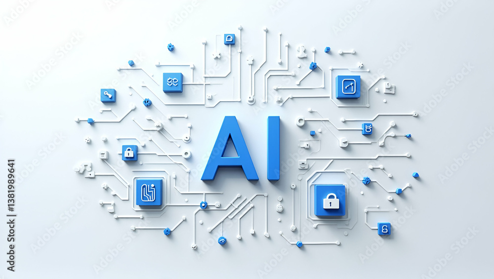 Poster 3d modern wallpaper: ai-driven banking with abstract neural networks & digital circuitry for corpora