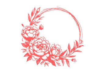 Circular Flower and botaical border Hand Drawn Illustration Sketch Vector Isolated