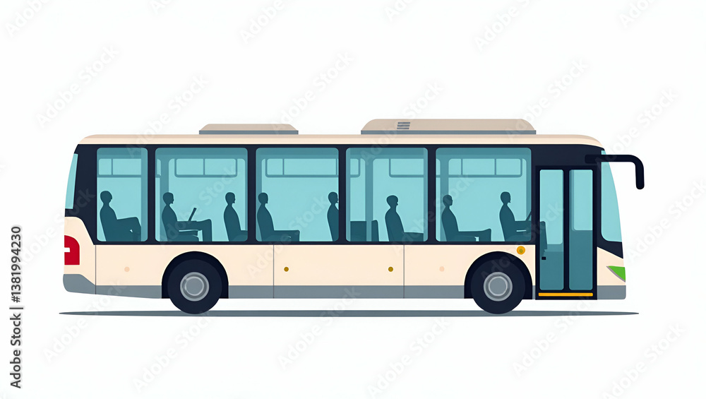 Poster revolutionizing urban mobility: flat vector illustrations of cutting-edge self-driving public transp