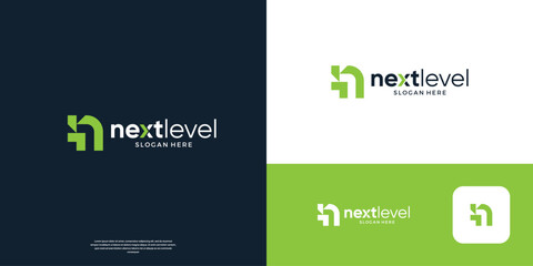 Letter N arrow up right logo.Geometric arrow shape with flat minimalist. Usable for business, start up and technology logos.