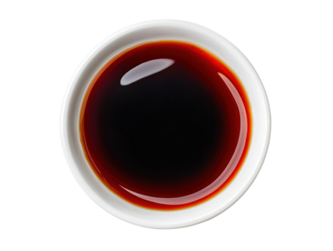 Delicious soy sauce condiment cut out background for food photography in culinary arts
