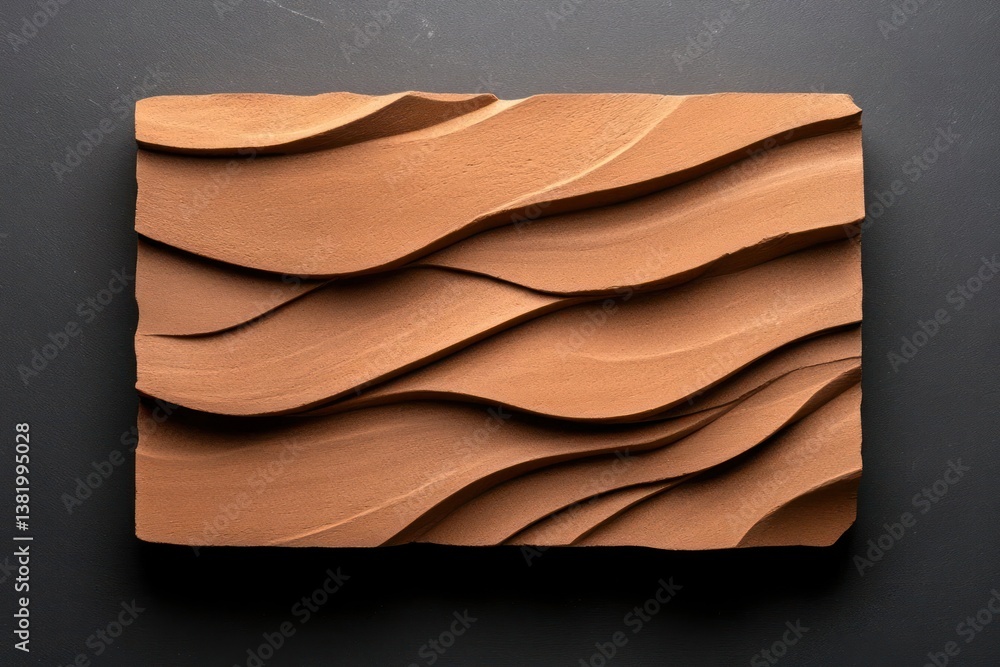 Poster brown textured wavy panel on dark background showing granular surface and relief