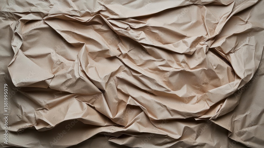 Aufkleber Detailed Close Up Of Crumpled Brown Paper Texture With Wrinkles Folds And Rough Surface
