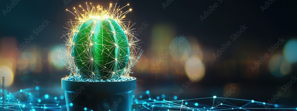 Aufkleber cactus with glowing transaction data representing financial security