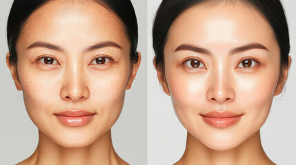 The two images show a woman's face with different makeup styles. The first image has a more natural look, while the second image has a more dramatic, glamorous look