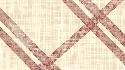 Crossed red diagonal stripes over a beige textile textured background