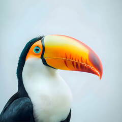 Striking portrait of a toucan displaying vibrant plumage and large beak