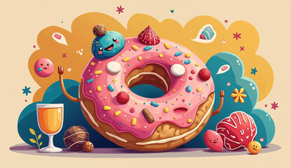 Quirky donut vector, Generative AI