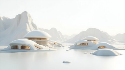 3D Exhibit: Elegant Wallpaper Design Showcasing Future Space Habitats with Advanced Sustainable Technology and Transformative Architectural Design