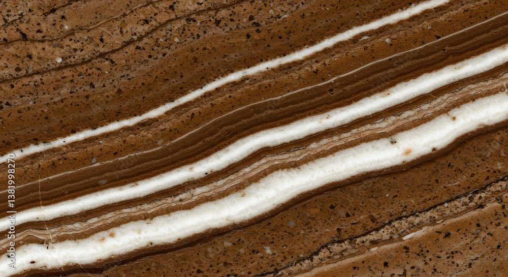 Poster brown marble texture with white stripes creating a banded pattern detail