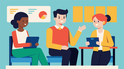 Fototapeta premium A member of the team conducting interviews with school staff for an exclusive feature article.. Vector illustration