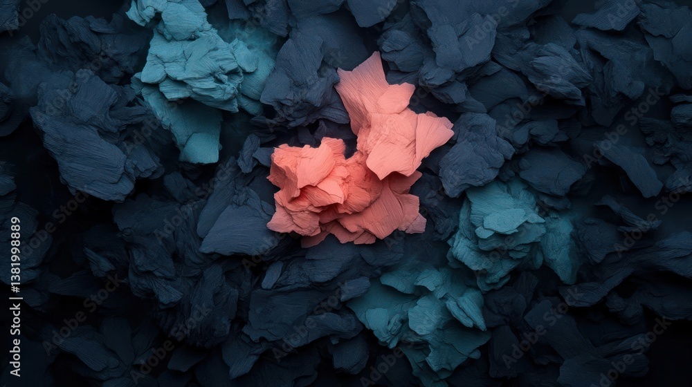 Poster Abstract Textured Surface With Geometric Shapes In Orange And Teal On A Dark Background
