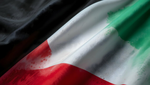Waving Kuwait Flag Close-up Depicting National Pride and Identity