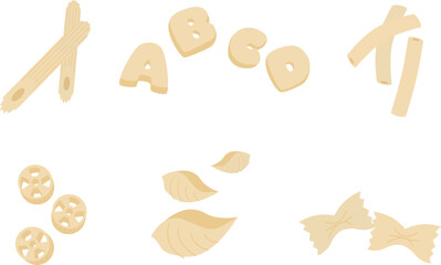 ショートパスタのベクターイラストセット